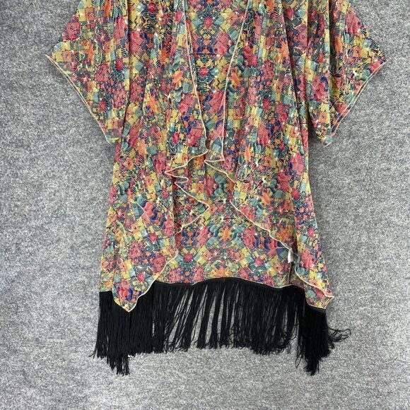 LulaRoe Blouse Women S Small Yellow Geometric 3/4 Sleeve Open Front Long Fringe - Picture 4 of 9